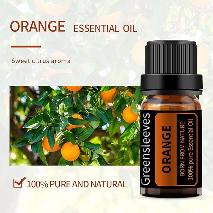 GREENSLEEVES Lemon Orange Essential Oil Set, 2 x 10ml Pure Plant-Based Fragrance Oil for Aromatherapy, Essential Oils for Diffuser, Massage, Bath Bomb, Scented Candle Soap Making GREENSLEEVES