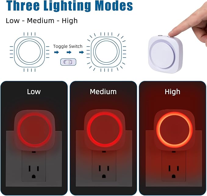Red Night Lights Plug into Wall, 4 Packs Dimmable Night Light with Dust to Dawn Sensor, Automatically Turn on and Off, Gentle Glow Nightlight for Bathroom,Bedroom,Stairs,Kitchen,Hallway, Red - Bloomnest
