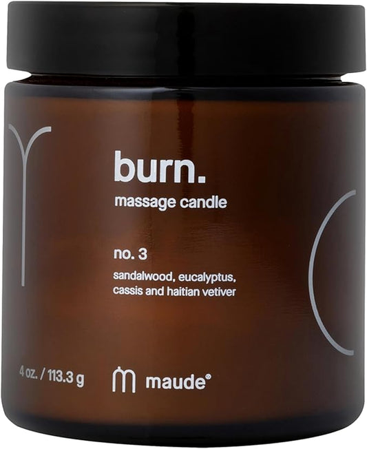 Maude Burn No. 3 - Jojoba Oil Massage Candle with Hydrating, Skin-Softening Soybean Oil - Massage Oil Candle with Notes of Eucalyptus + Sandalwood - Home + Self Care Gifts for Women & Men (4 oz) - Bloomnest