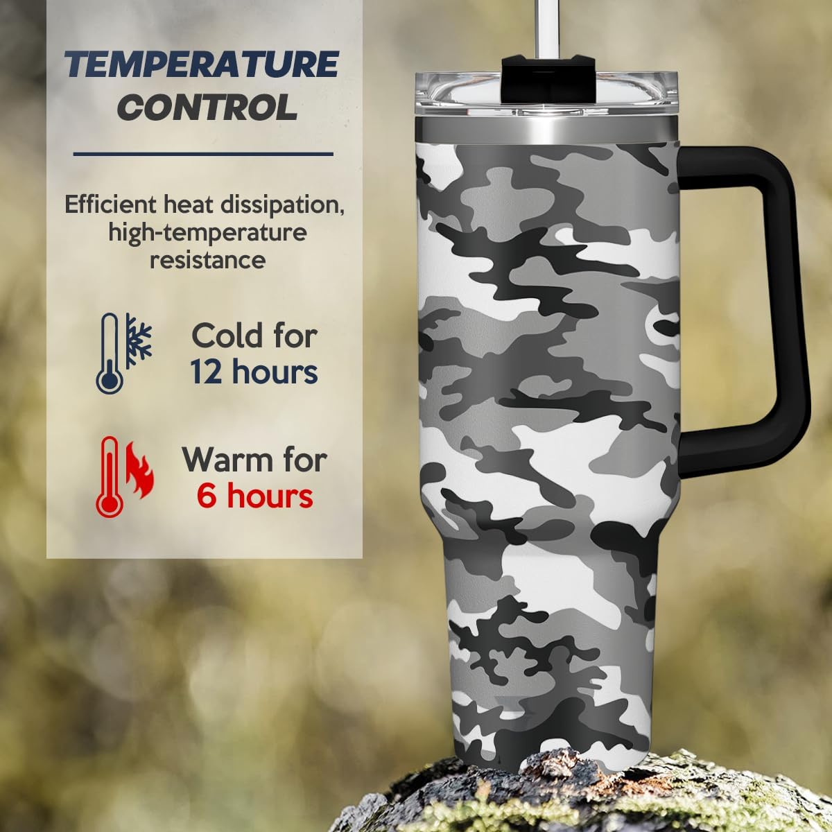 SANDJEST Camouflage Tumbler 40oz Stainless Steel Insulated with Lid & Straw, Camo Gifts for Men Dad Husband Brother Grandpa Veteran Hunting Lover on Christmas Birthday Valentine Fathers Day