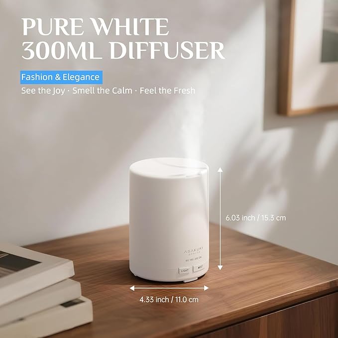 ASAKUKI Essential Oil Diffuser, 5-in-1 Quiet Humidifier, Home Fragrance Aroma Diffuser with 7 LED Color Changing Light and Auto-Off Switch (Pure White) - Bloomnest