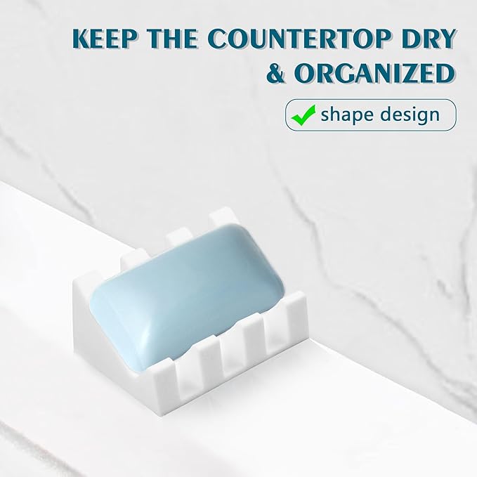 Self Draining Soap Dish Holder,Silicone Soap Dish,for Bathroom,Kitchen, Sponges，Can Extend Soap Life，Keep Soap Bars Dry and Easy Cleaning (White,4-Pack) - Bloomnest