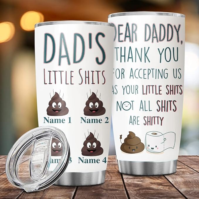 Personalized Daddy Little Shits Funny Dad Tumbler Cup Gift Father's Day, Dad, Father, Papa, Grandpa 20oz 30oz Insulated CoffeeTea Tumbler with Lid, White, (Pack of 1) - Bloomnest
