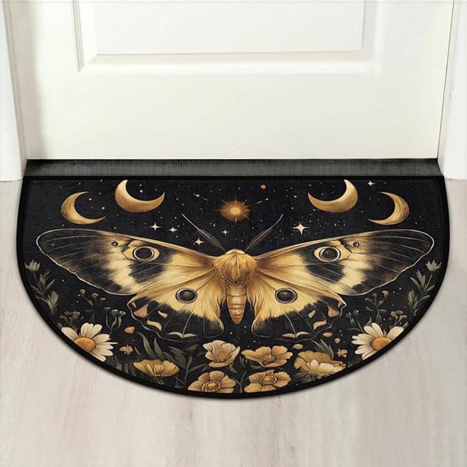 Half Round Door Mat, Moon Butterfly Flower Half Circle Rug for Home Decor Floor Indoor Outdoor Non-Slip Washable Half Moon Rug Doormat 36X24 Inch - Bloomnest