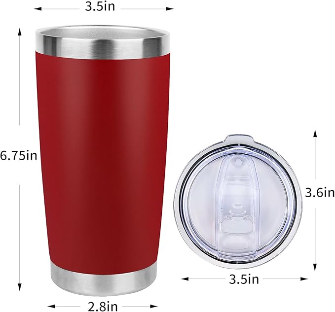 20oz Stainless Steel Tumbler Bulk with Lid, Travel Mug - Double Wall Vacuum Powder Coated Cup - Red, 6 Pack - Bloomnest