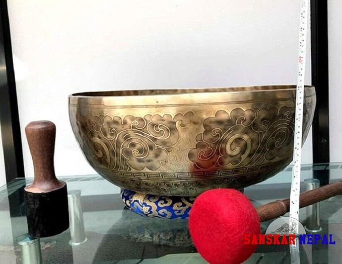 Large Singing Bowl - 21 Inches in Diameter - Foot Singing Bowl to Stand In Etched by Artisans from Nepal - For Healing, Sound Bath, Yoga, Relaxation, and Meditation