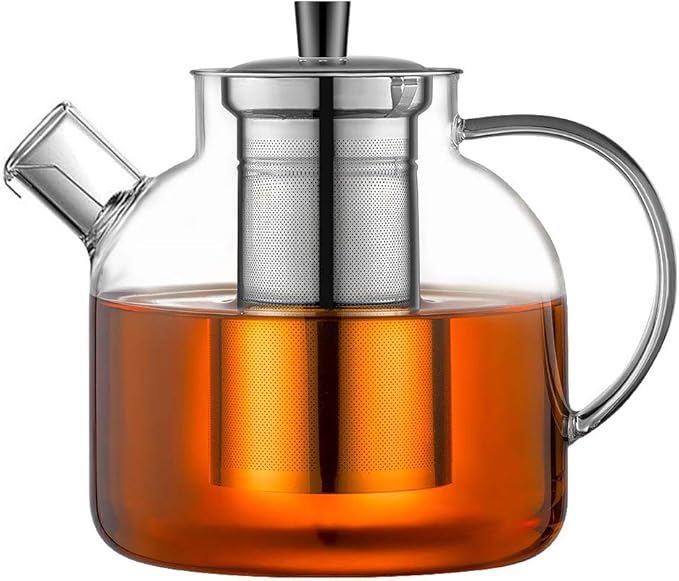 1500ml(50oz) Glass Teapot with Removable Infuser, Ehugos Stovetop Safe Large Tea Pot, Blooming and Loose Leaf Hand Crafted Kettle for Women and Adult with Stainless Infuser - Bloomnest