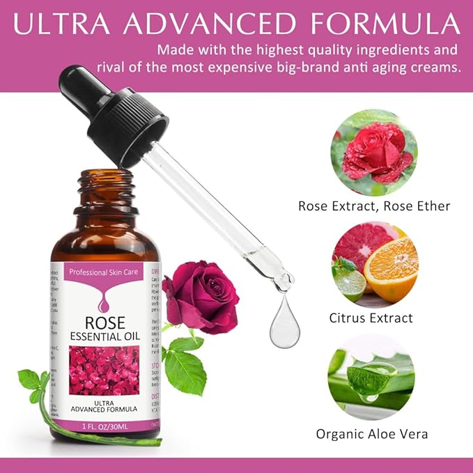 Rose Essential Oil, Face Moisturizer Oil, Face Essential Oils for Women, Rose Oil for Face, Skin Care, 1 FL.OZ (30ml) - Bloomnest