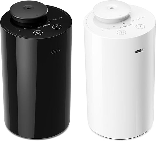 Waterless Diffuser for Essential Oil, Battery Operated Nebulizer, 0.7 Fl.Oz./ 20mL Capacity, Mini Scent Air Machine, 3 Countdown Timers & 3 Mist Levels for Home, Room, Car, Office - AN6 Black+White - Bloomnest