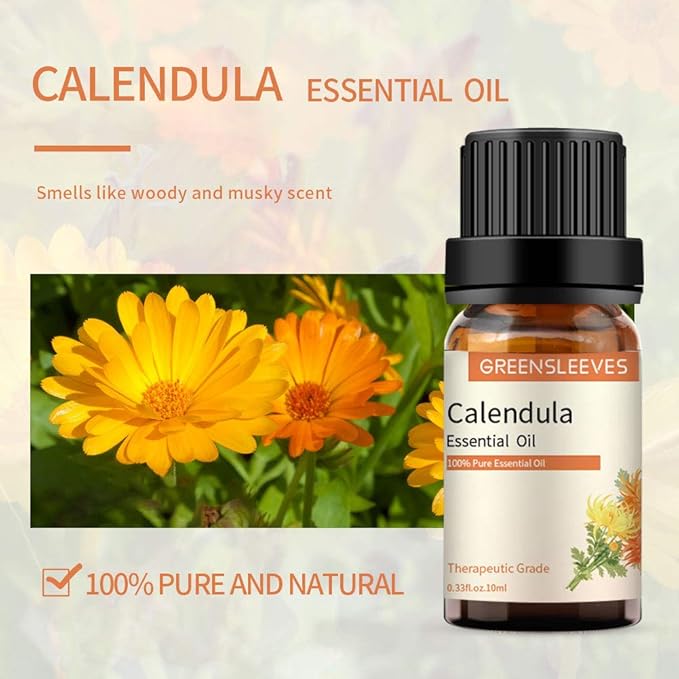 GREENSLEEVES Violet Calendula Essential Oil Set, 2 x 10ml Pure Plant-Based Fragrance Oil for Aromatherapy, Essential Oils for Diffuser, Massage, Bath Bomb, Scented Candle Soap Making GREENSLEEVES