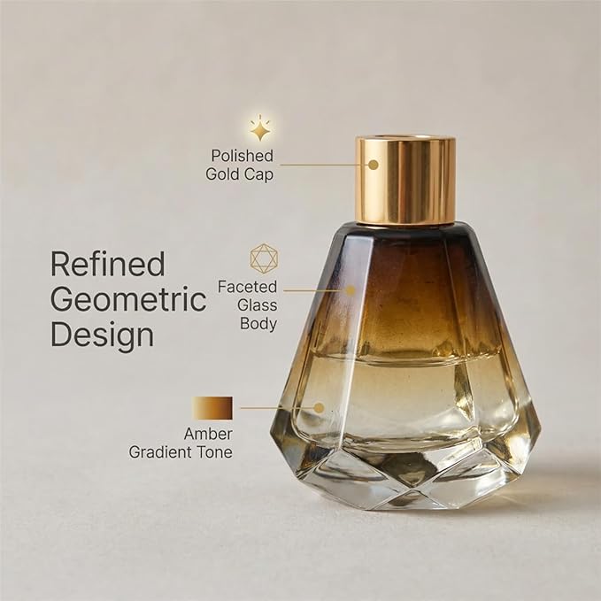 2Pcs 60ml/2oz Empty Refillable Amber Diamond Shape Glass Diffuser Bottle with Gold Lid Essential Incense Oil Diffuser Jars Fragrance Scent Diffuser for Home Office Shelf Decor Bloomnest