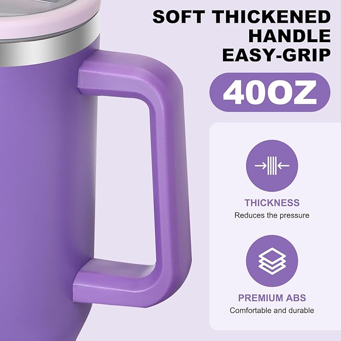 40 oz Tumbler with Handle and Flip Straw Lid, Vacuum Insulated Leak Proof Double Walled Stainless Steel Travel Mug Tumblers, Maintains Cold Ice and Heat for Hours(Dark Purple) - Bloomnest