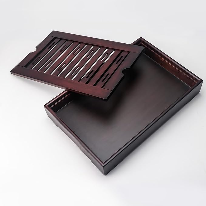 Bamboo Chinese Tea Tray - 13.6 x 8.9 inch Japanese Tea Serving Tray, Gongfu Tea Table Set with Reservoir Type Water Storage Box - Large - Bloomnest