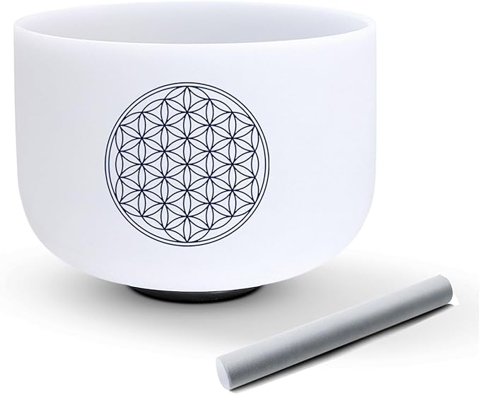 Hye-eun 528 hz Crystal Singing Bowl,8 Inch C Note Flower of Life Quartz Singing Meditation Bowl Chakra Tuned Sound Healing with Carry Case Bag