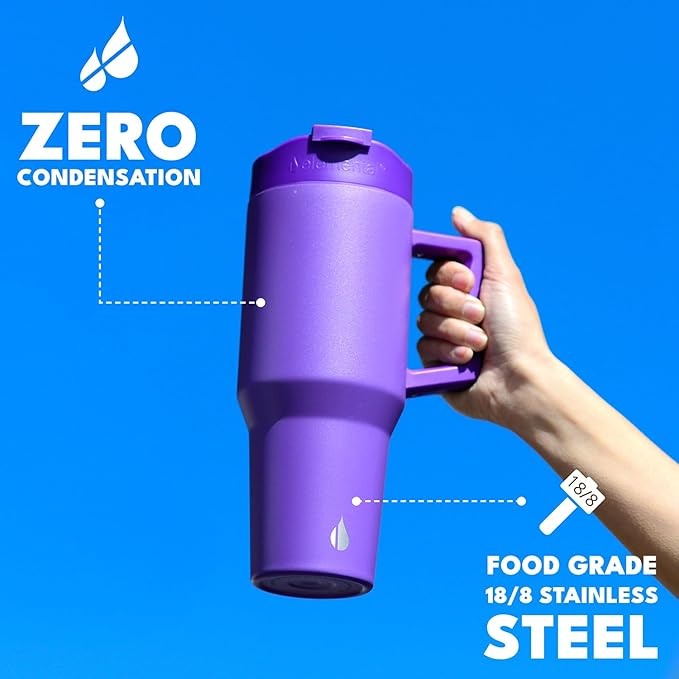 Elemental 32 oz 100% Leak Proof Tumbler with Handle & Straw - Stainless Steel Double Wall Insulated Tumbler for Hot and Cold Beverages - Travel Coffee Mug with Sip & Straw Lid - Purple - Bloomnest