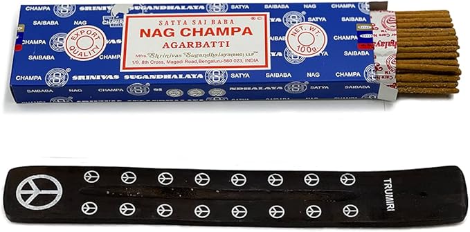 TRUMIRI Incense Stick Holder Bundle with Satya Sai Baba Nagchampa 100g Incense Sticks - Pack of 1 (Approx 100 Sticks) - Bloomnest