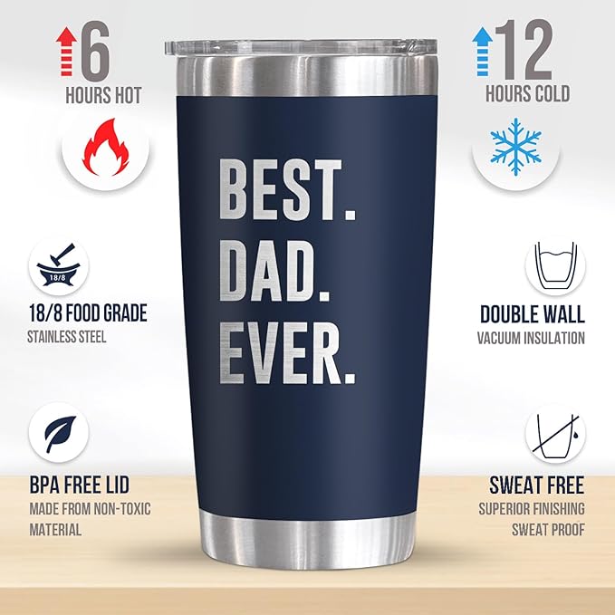 TEEZWONDER Gifts for Dad from Daughter Son - 20 oz Stainless Steel Insulated Coffee Tumbler with Lid - Birthday Gifts for Dad Who Wants Nothing, Mens Birthday Gift Ideas - Bloomnest