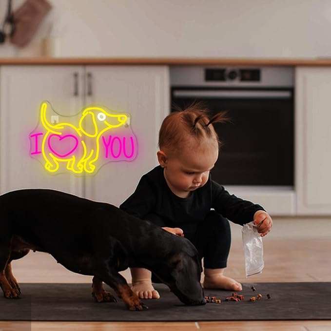 Lucunstar Dog Neon Sign I Love You Neon Signs for Wall Decor Dog LED Light for Pet Shop Wall USB Connectivity Adjustable Brightness Pink LED Sign for Party Decor Gifts for Animal Lover Valentine's Day - Bloomnest