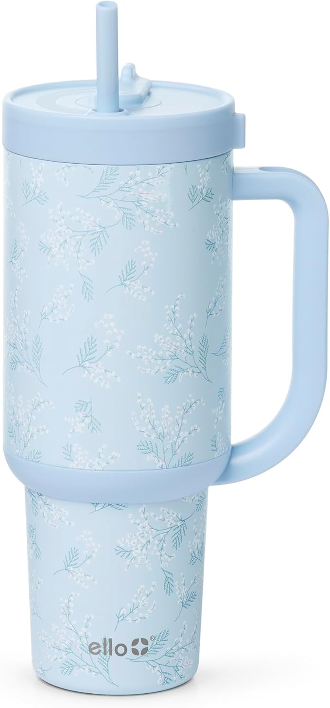 Ello Oasis 40 oz Tumbler with Handle & Retracting Straw | Reusable Insulated Stainless Steel Cup 100% Leakproof, Gifts for Teens Women Men | Keeps cold for 24 Hours, Cup Holder Friendly, Sweet Alyssum - Bloomnest