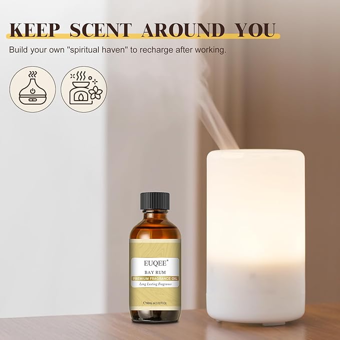 EUQEE Bay Rum Fragrance Oil with Glass Dropper, Essential Oils for Candle & Soap Making, Diffusers, DIY Bath Bombs (2.02 Fl oz/60 ml) - Bloomnest