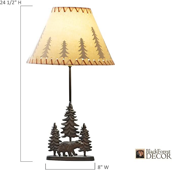 BLACK FOREST DECOR Bear & Trees Metal Table Lamp - Rustic Cabin Lighting - 24.5" x 8" x 3.75" - Bloomnest