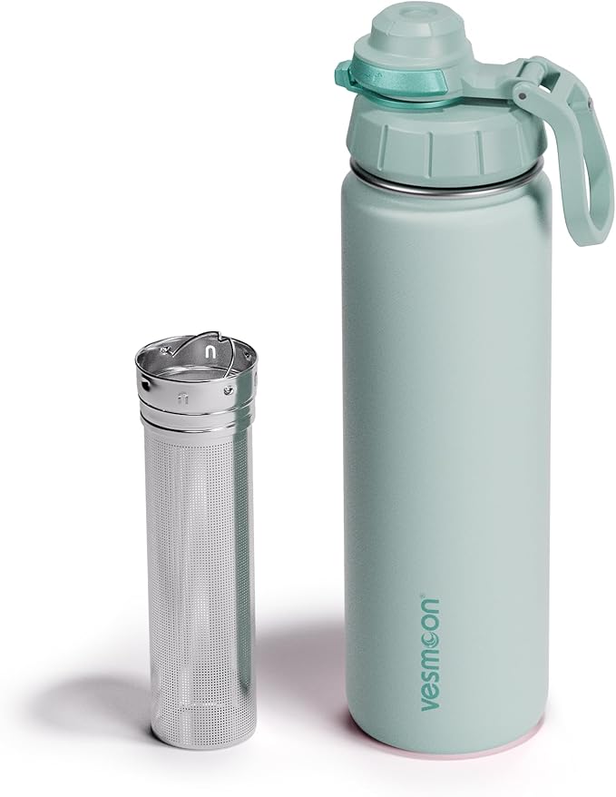 Vesmoon Vessence Tea Infuser Bottle - 24 Oz Insulated Loose Leaf & Fruit Infuser Bottle | Leak Proof with FlowSip Lid