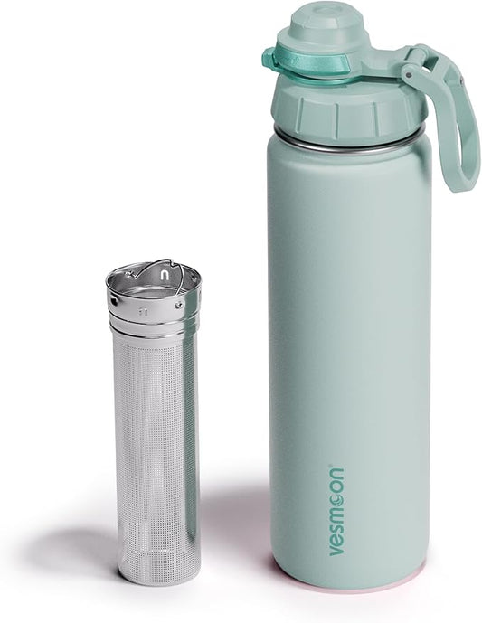 Vesmoon Vessence Tea Infuser Bottle - 24 Oz Insulated Loose Leaf & Fruit Infuser Bottle | Leak Proof with FlowSip Lid