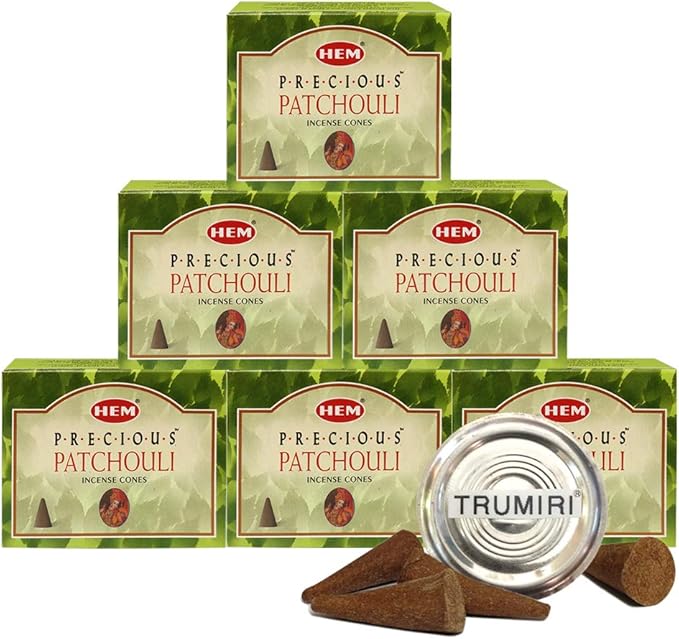TRUMIRI Incense Cone Holder Bundle with Hem Precious Patchouli Incense Cones - Pack of 6 (Approx 60 Cones) TRUMIRI