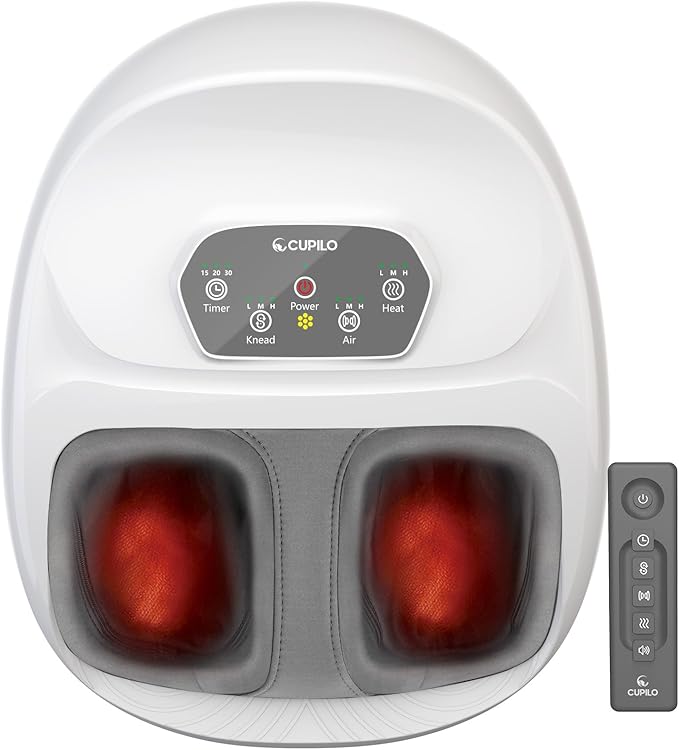 Foot Massager for Plantar Fasciitis, FSA Eligible HSA Upgraded Full Feet Shiatsu Massage, Remote Control Multi-Level Settings for Neuropathy, Gifts for Women Men, Fits Up to 14"(White)