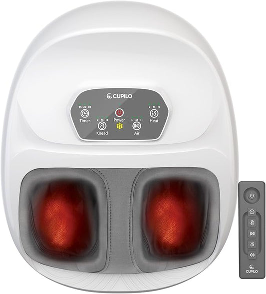 Foot Massager for Plantar Fasciitis, FSA Eligible HSA Upgraded Full Feet Shiatsu Massage, Remote Control Multi-Level Settings for Neuropathy, Gifts for Women Men, Fits Up to 14"(White)