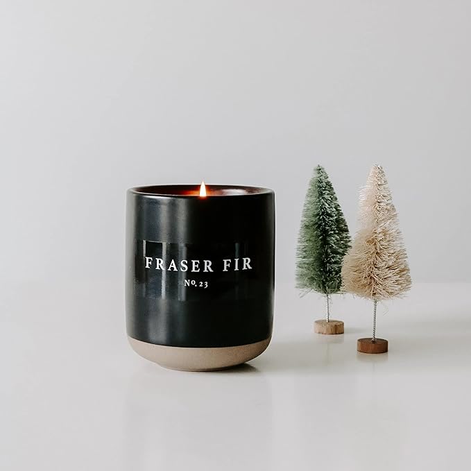 Sweet Water Decor Fraser Fir Soy Candle | Cypress, Evergreen, Cedar, and Fir Balsam Scented Candles for Home | 12oz Black Stoneware Jar, 60+ Hour Burn Time, Made in The USA - Bloomnest