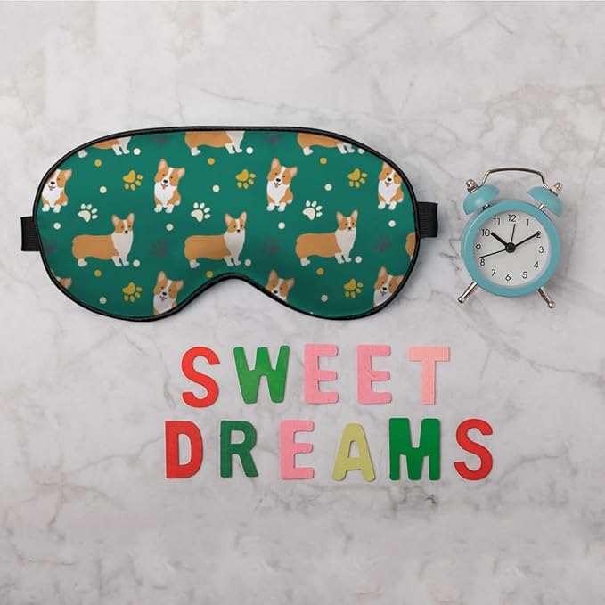Funny Dog Sleep Mask Eye Mask Corgi Cute Puppies Cartoon Pet Animal Green Sleep Mask Light Blocking Adjustable Smooth Soft Eye Masks for Women Deep Rest Travel - Bloomnest