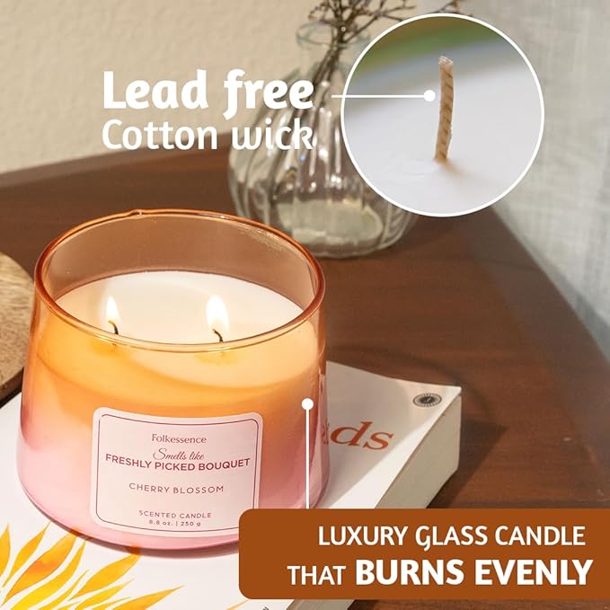 Folkulture Scented Candle | 8.81 Oz - Cherry Blossom Candles for Home Scented | Soy Candle or Non Toxic Candles for Relaxing | Long Lasting Pink Candle for Relaxation Gifts for Women - Bloomnest