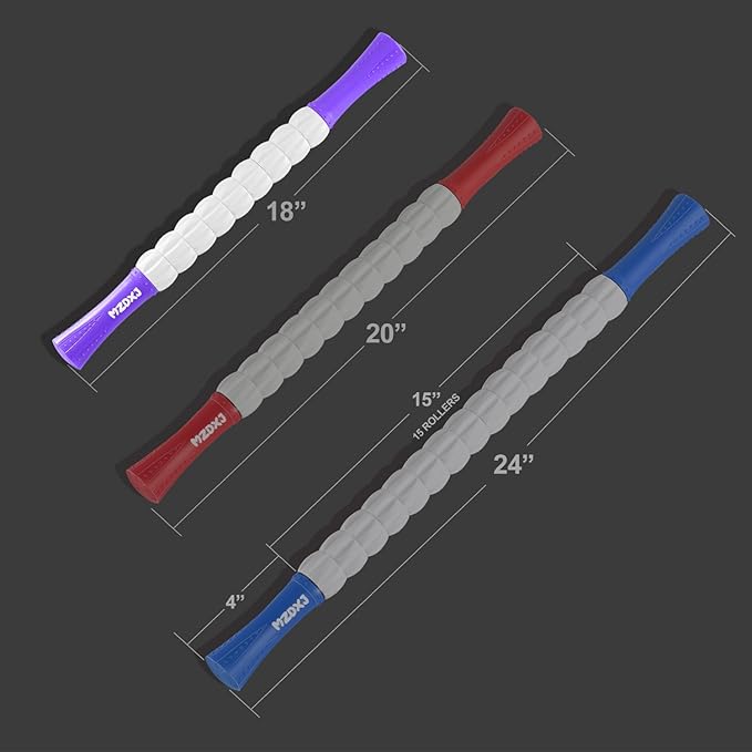 Muscle Roller Massage Roller Stick- Deep Tissue Fascia Blaster for Myofascial Pain Relief, Lymphatic Drainage & Body Sculpting, Handheld Physical Therapy & Recovery Tool (Purple White-18 inch) - Bloomnest