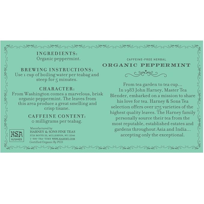 Harney & Sons Organic Peppermint Tea 1.76oz/50g (50 Tea Bags) - Bloomnest