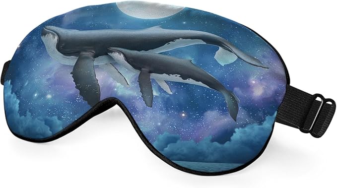 Flying Whale Sleep Eye Mask Eye Cover Fish Family Shimmering Sea Surface Starry Night Silk Eye Mask for Sleeping with Adjustable Strap for Travel Nap Shift Work Office - Bloomnest
