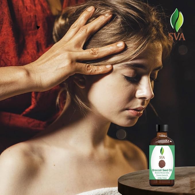 SVA Broccoli Seed Oil - 4 Fl Oz – 100% Natural Cold Pressed Broccoli Oil - for Face, Skin Care, Hair Care, Scalp Massage & Body Massage – Carrier Oil with Dropper - Bloomnest
