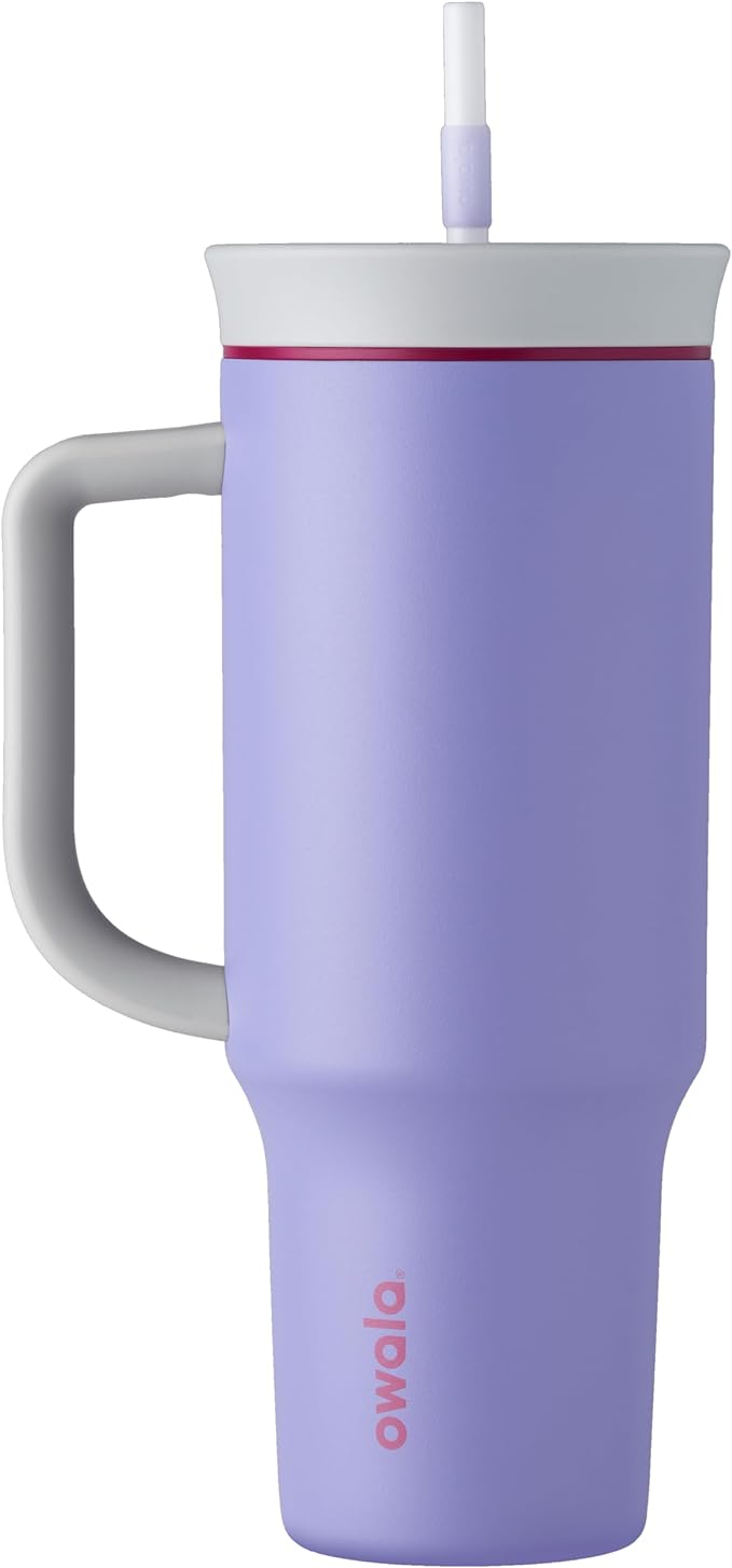 Owala Stainless Steel Triple Layer Insulated Travel Tumbler with Spill Resistant Lid, Straw, and Carry Handle, BPA Free, 40 oz, Light Purple (Whimsical Daydream) - Bloomnest