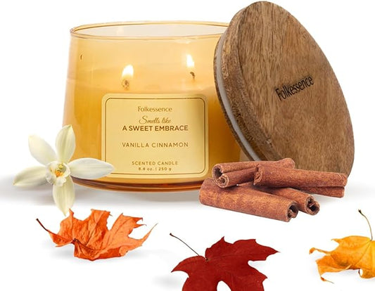Folkulture Fall Scented Candle | Large 8.81 Oz - Vanilla | Two Wick Soy Candles | Autumn Non Toxic Candles for Relaxing | Long Lasting for Aromatherapy | Thanksgiving & Holiday Gifts for Women - Bloomnest