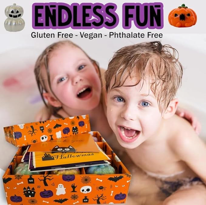 Bath Bombs for Kids with Surprise Toys Inside - Set of 9 Organic Halloween Bath Bombs, Gentle and Safe - Fizzy Balls with Rainbow Bubbles, Halloween Gifts for Kids - Bloomnest