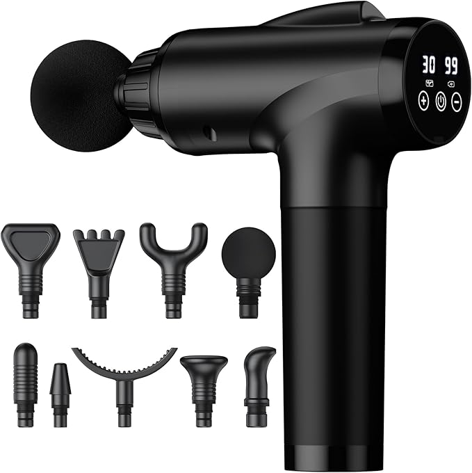 Massage Gun Deep Tissue, Handheld Electric Muscle Massager, High Intensity Percussion Massage Device for Pain Relief with 9 Attachments & 30 Speed(Black) - Bloomnest