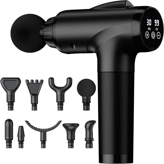 Massage Gun Deep Tissue, Handheld Electric Muscle Massager, High Intensity Percussion Massage Device for Pain Relief with 9 Attachments & 30 Speed(Black) - Bloomnest