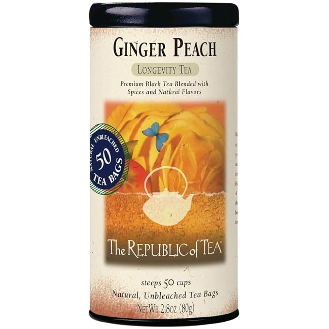 The Republic of Tea Ginger Peach Black Tea, Caffeinated, 50 Count - Bloomnest