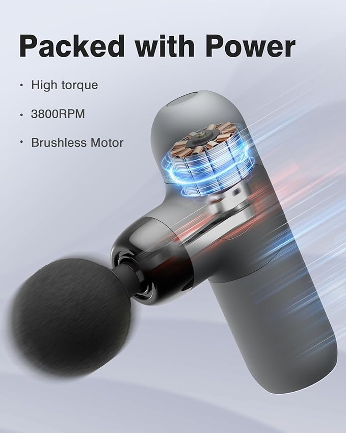 Mini Massage Gun, Percussion Muscle Massager for Back Pain Relief, Compact Sports Travel Massage Gun with 6 Massage Heads 4 Speeds, Gift for Her, Home, Athletes - Bloomnest