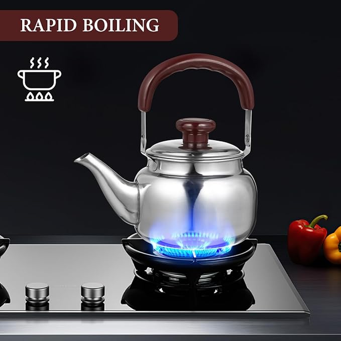 LIFKOME Traditional Stainless Steel Heavy Duty Tea Kettle With Sandwich Bottom and Specialty Cool Touch Handling Mirror Finish Stainless Steel Whistling Tea Kettle Stove Top - Bloomnest