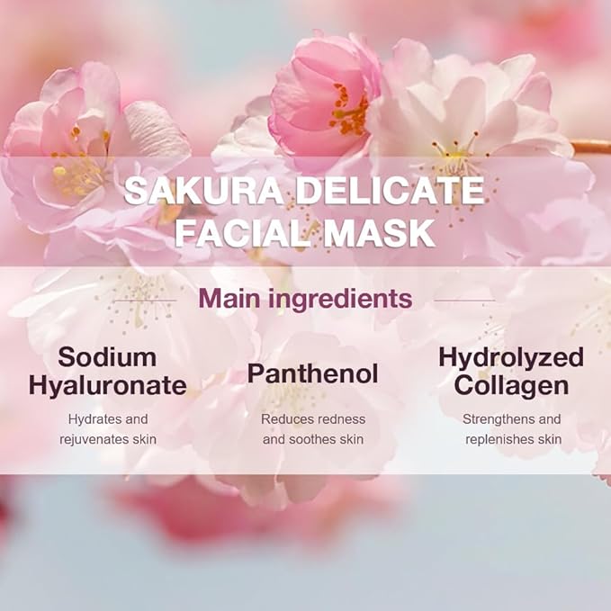 8 Pack Cherry Blossom Face Mask,Pink Face Masks Spa Day kit Supplies for Women,Sheet Facial Mask Skincare for Kids Gifts Set,Hydrate Nourish Soothe for All Skin Types,Spa Party Favors - Bloomnest