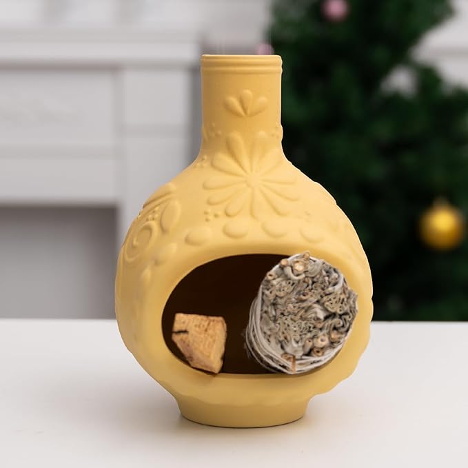 Handmade Ceramic Palo Santo Burner&Incense Holder-Mini Chimenea Dish for Sage Sticks,Copal,and Meditation Decor-Natural Clay Smudge Pot with Aromatic Design,Anxiety Relief Gifts for Women - Bloomnest