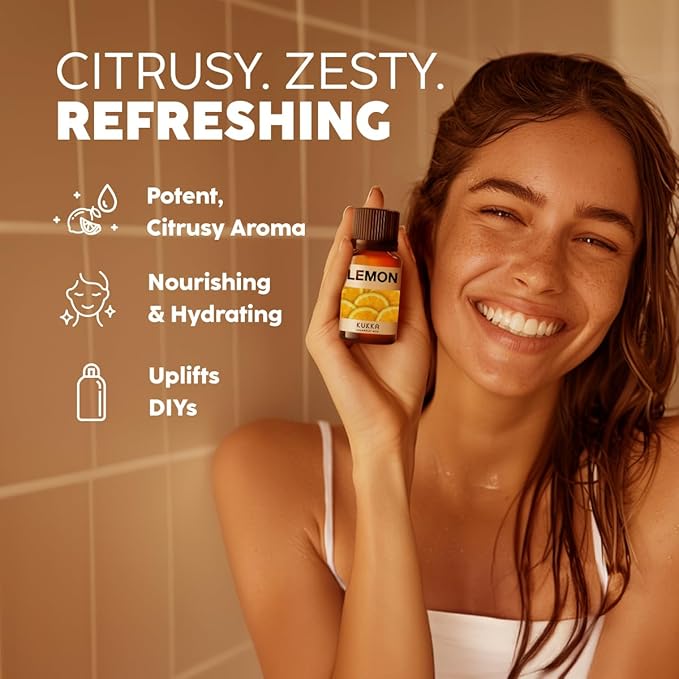 KUKKA Lemon Essential Oils - 0.34 Fl Oz - for Hair, Skin, Diffuser, Aromatherapy & DIY Soap Making Scent - Bloomnest