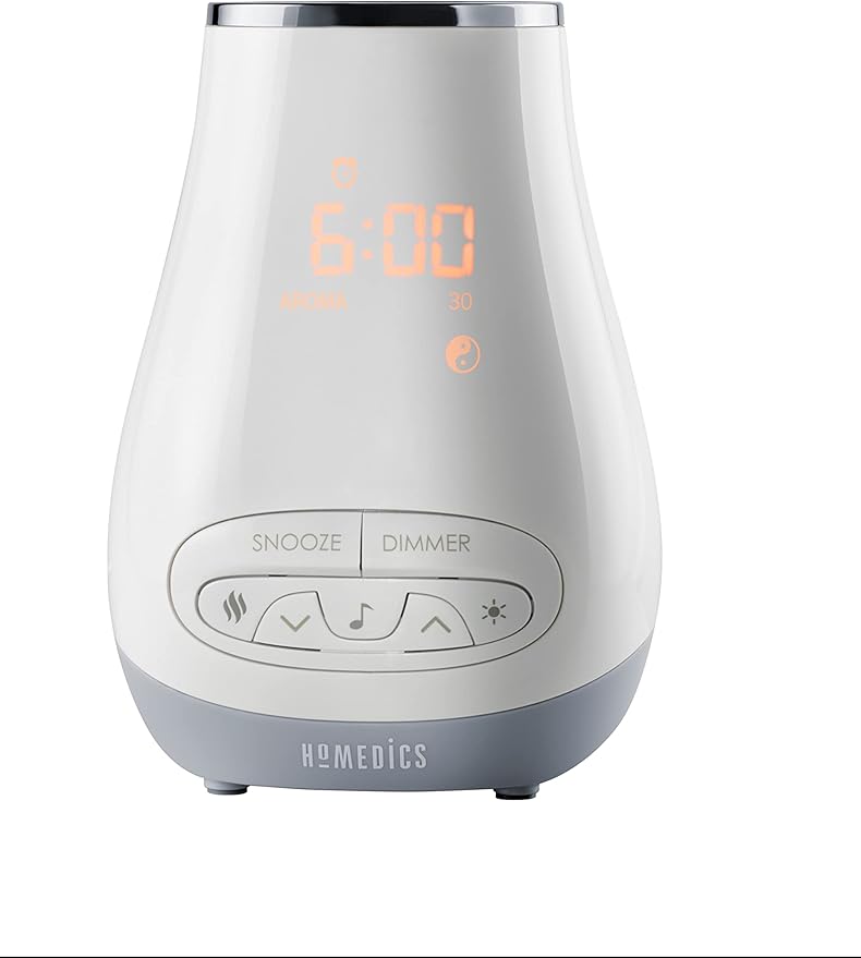 Slumber Scents Alarm Clock, Essential Oil Diffuser & White Noise Machine 6 Soothing Sounds, LED Lights, Auto-Off Timer, Bluetooth Bonus- 3 Essential Oils, Aromatherapy SoundSpa HoMedics - Bloomnest