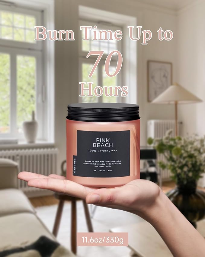 M&SENSE Pink Beach Sands Jar Candle, 11.6oz Pineapple & Coconut Scented Natural Soy Candles for Home Scented, 70 Hour Burn Time, Home Decor Gift for Women, Friends, Family, Colleagues, Couples - Bloomnest